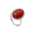 · Anello in Oro Bianco con Corallo Rosso e Diamanti ·