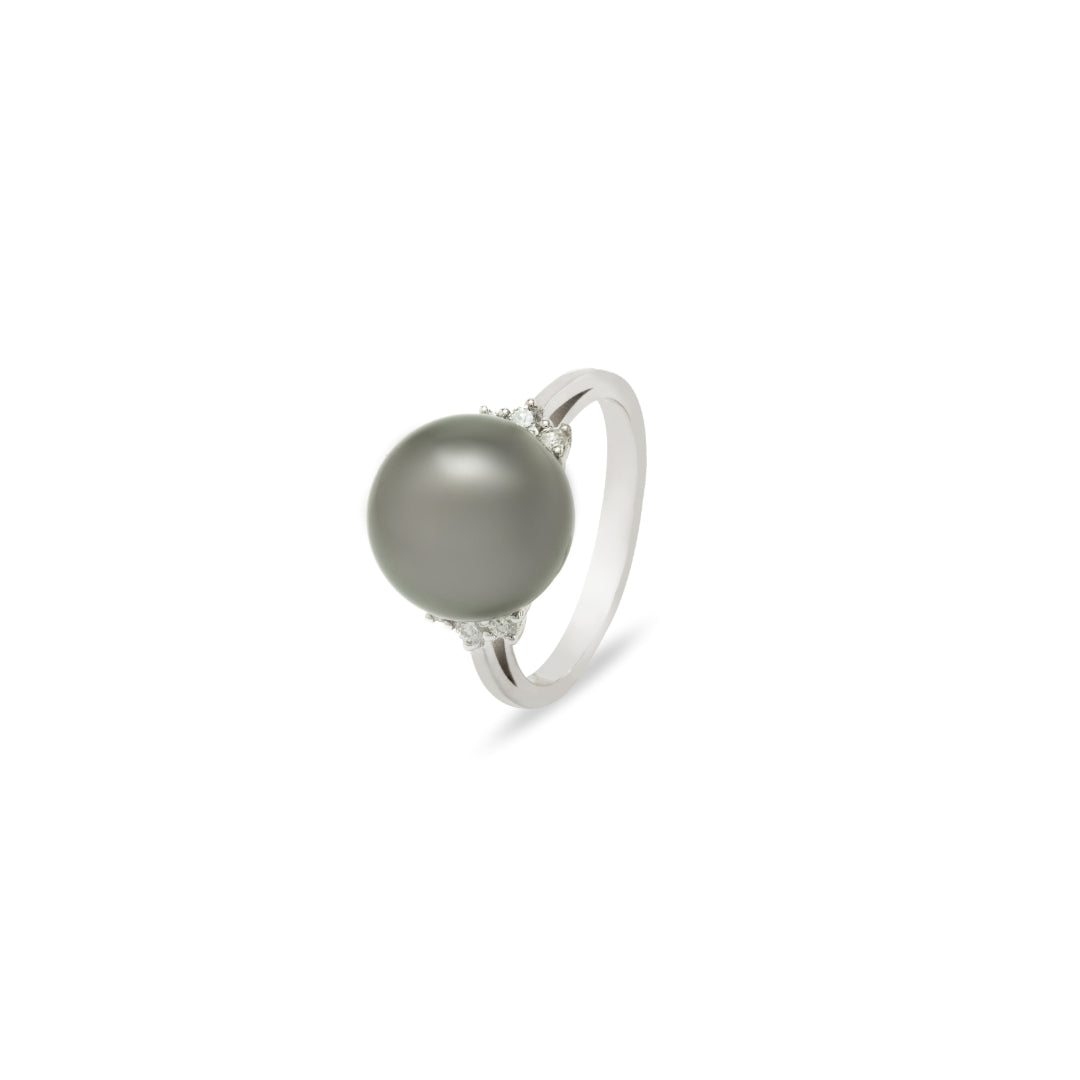 · Anello in Oro Bianco con Perla Tahiti e Diamanti ·