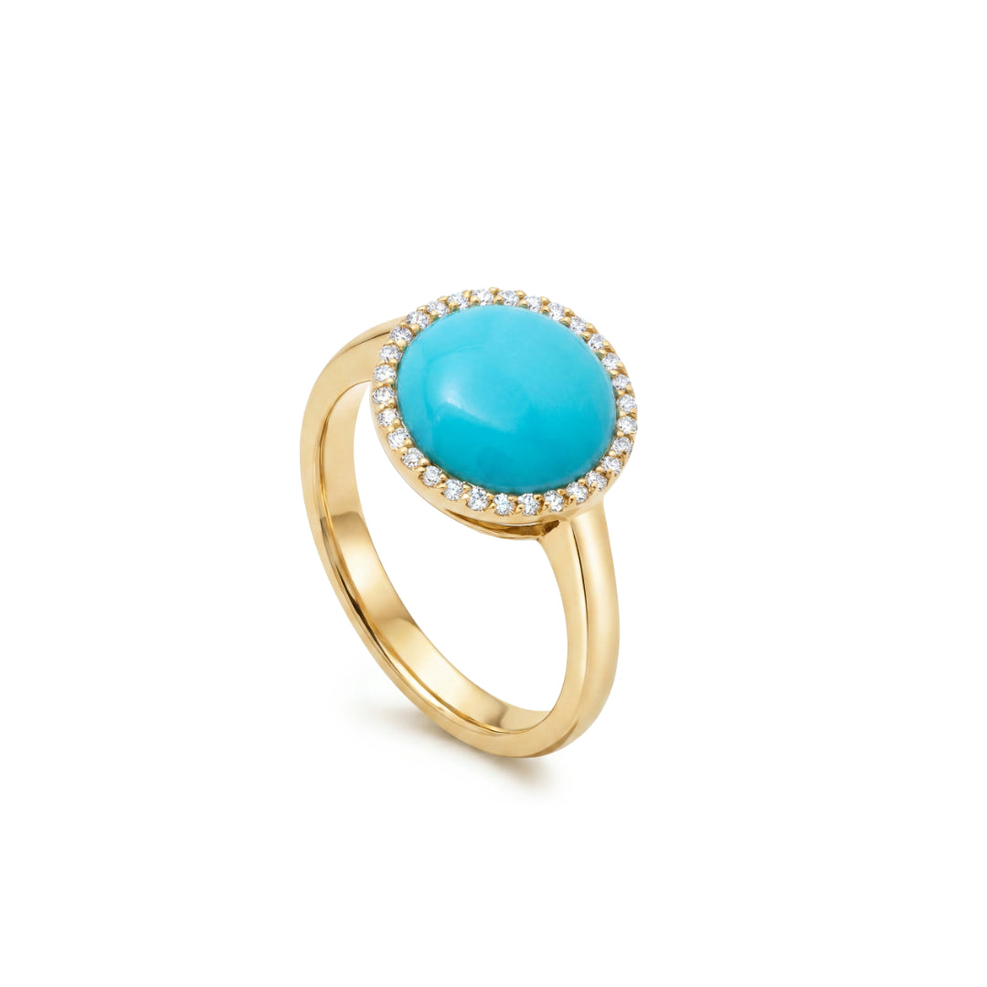 · Anello in Oro con Bottone di Turchese e Diamanti ·