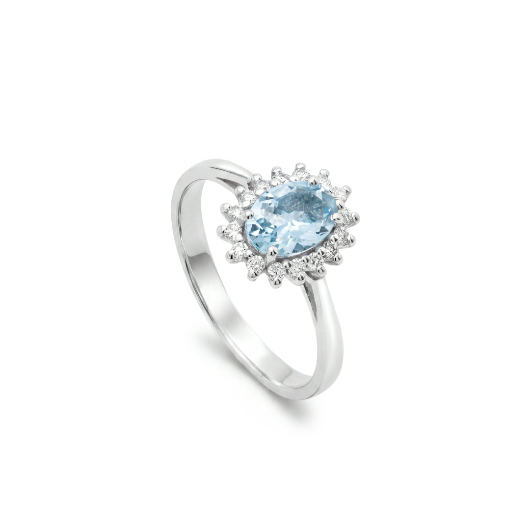 · Anello in Oro Bianco con Acquamarina e Diamanti ·