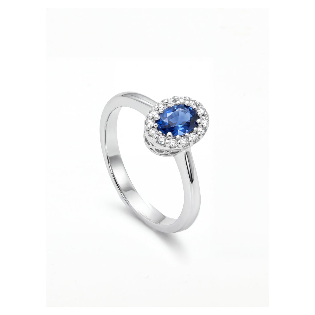 · Anello in Oro Bianco con Zaffiro e Diamanti ·