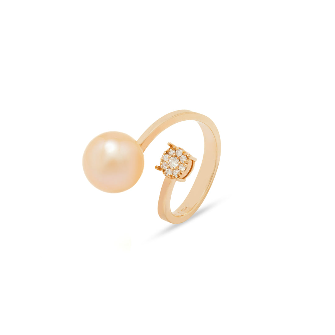 · Anello Matilde Rosa in Oro Giallo con Perla Freshwater Rosa e Diamanti ·