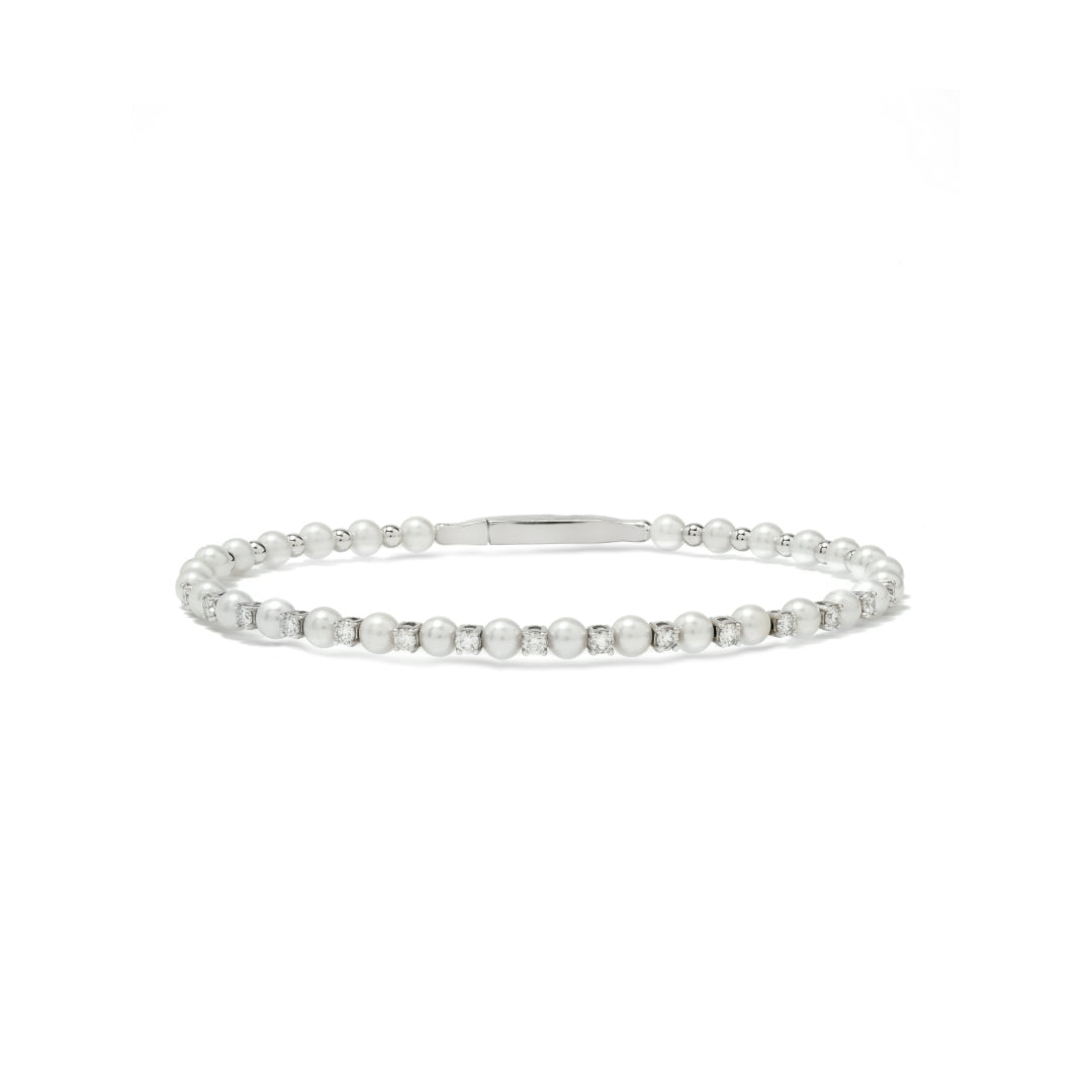 · Bracciale a Giro in Oro Giallo con Perle Giapponesi e Diamanti ·