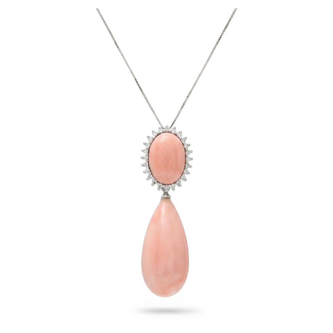 · Collana in Oro con Corallo Rosa e Diamanti ·