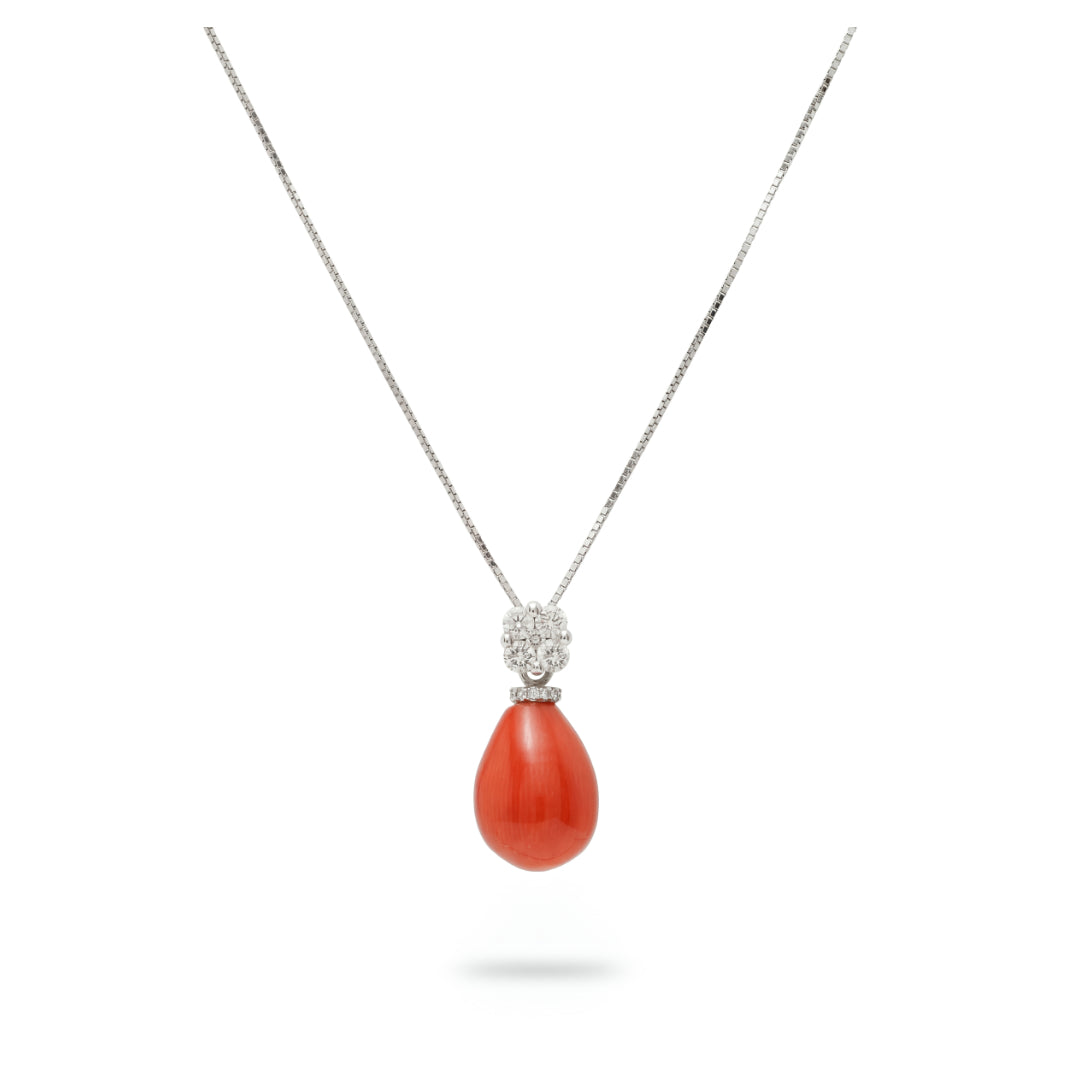 · Collana in Oro Bianco con Corallo Rosso e Diamanti ·
