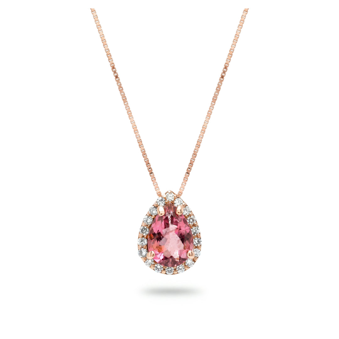· Collana in Oro con Tormalina Rosa e Diamanti ·