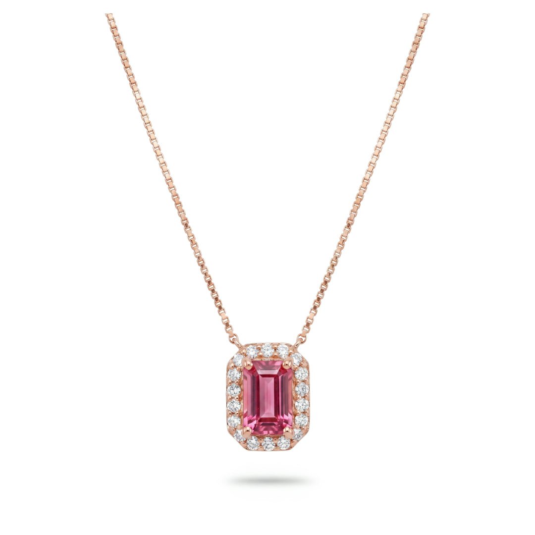 · Collana in Oro con Tormalina Rosa e Diamanti ·