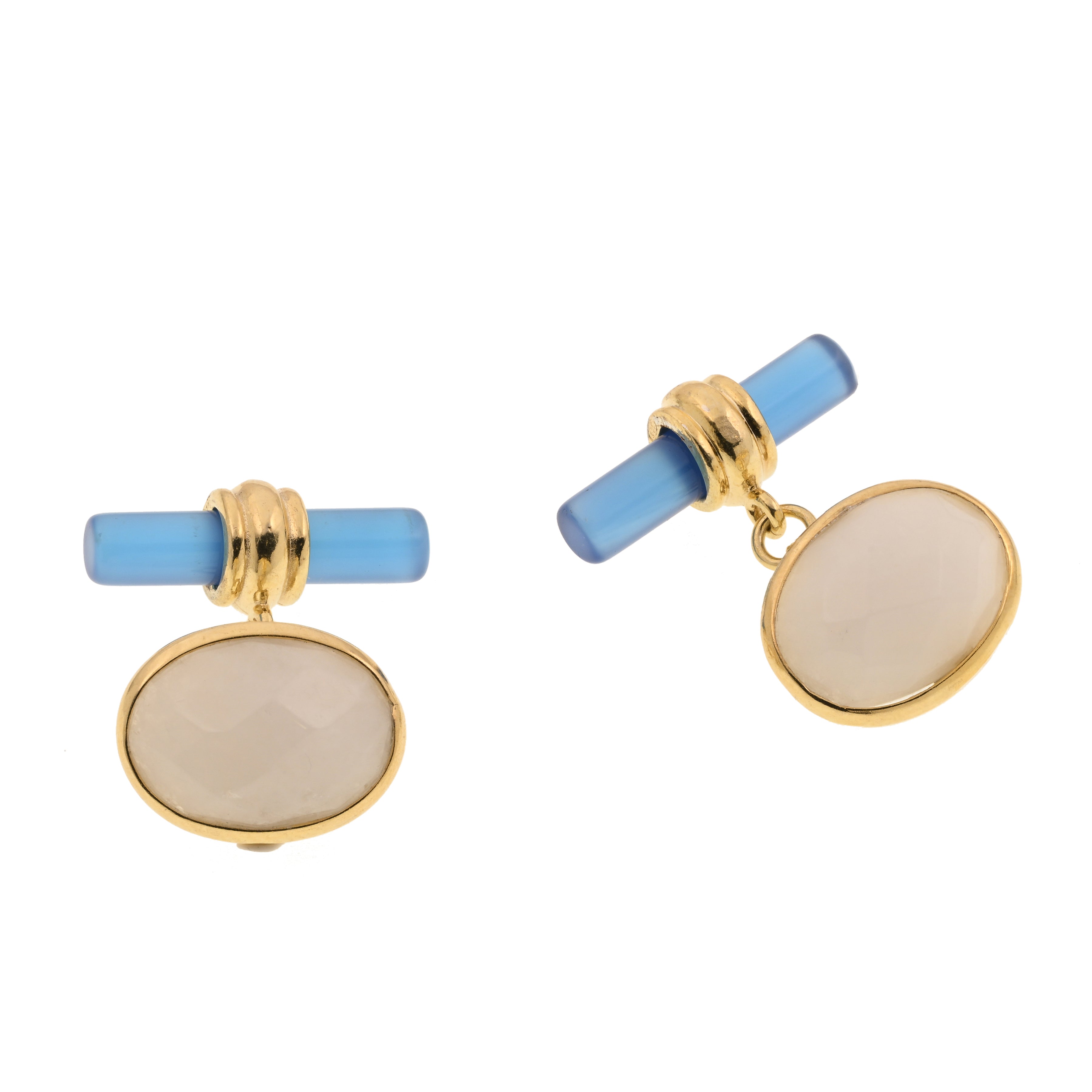 Gemelli in argento 925 con calcedonia e agata bianca