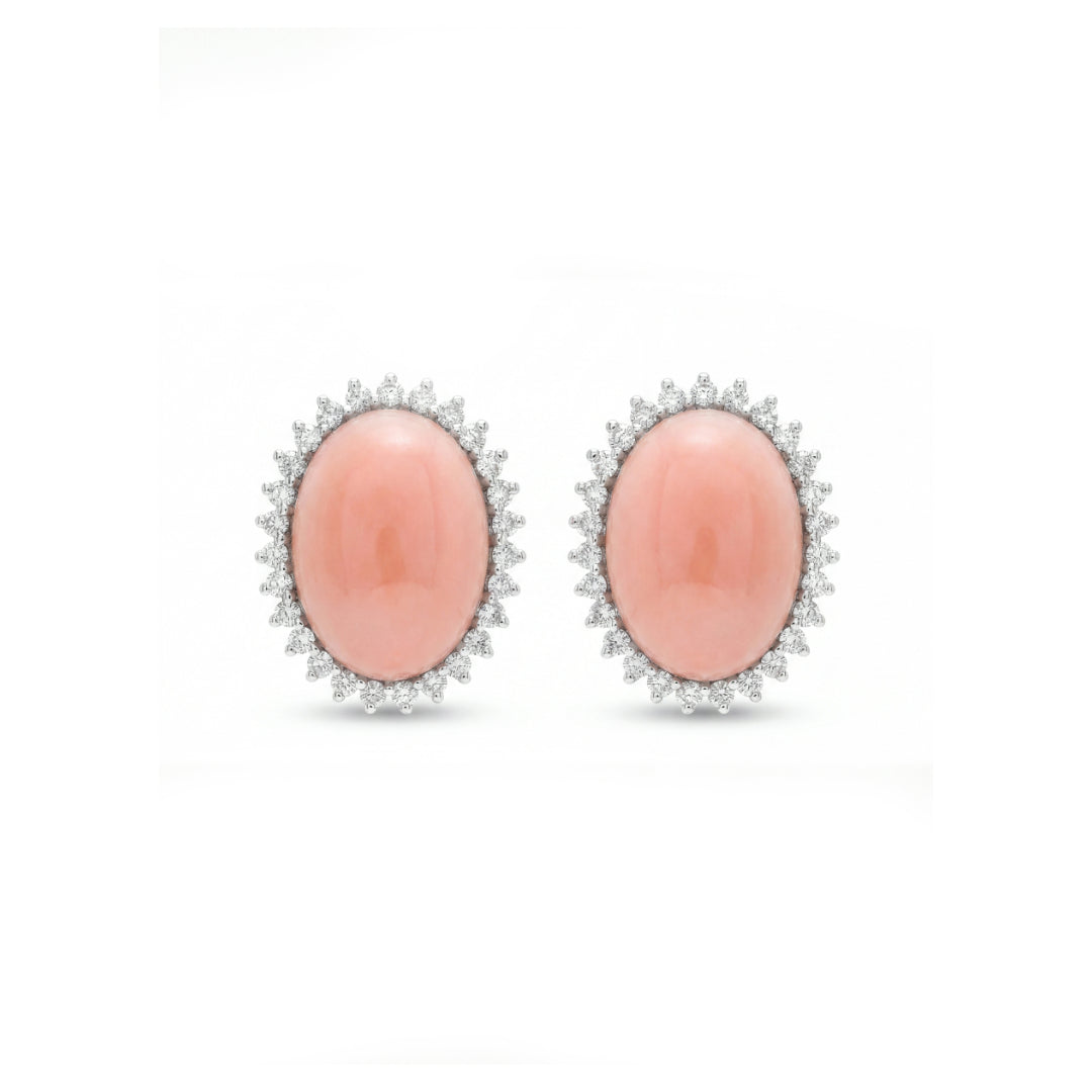 · Orecchini in Oro Bianco con Corallo Rosa e Diamanti ·