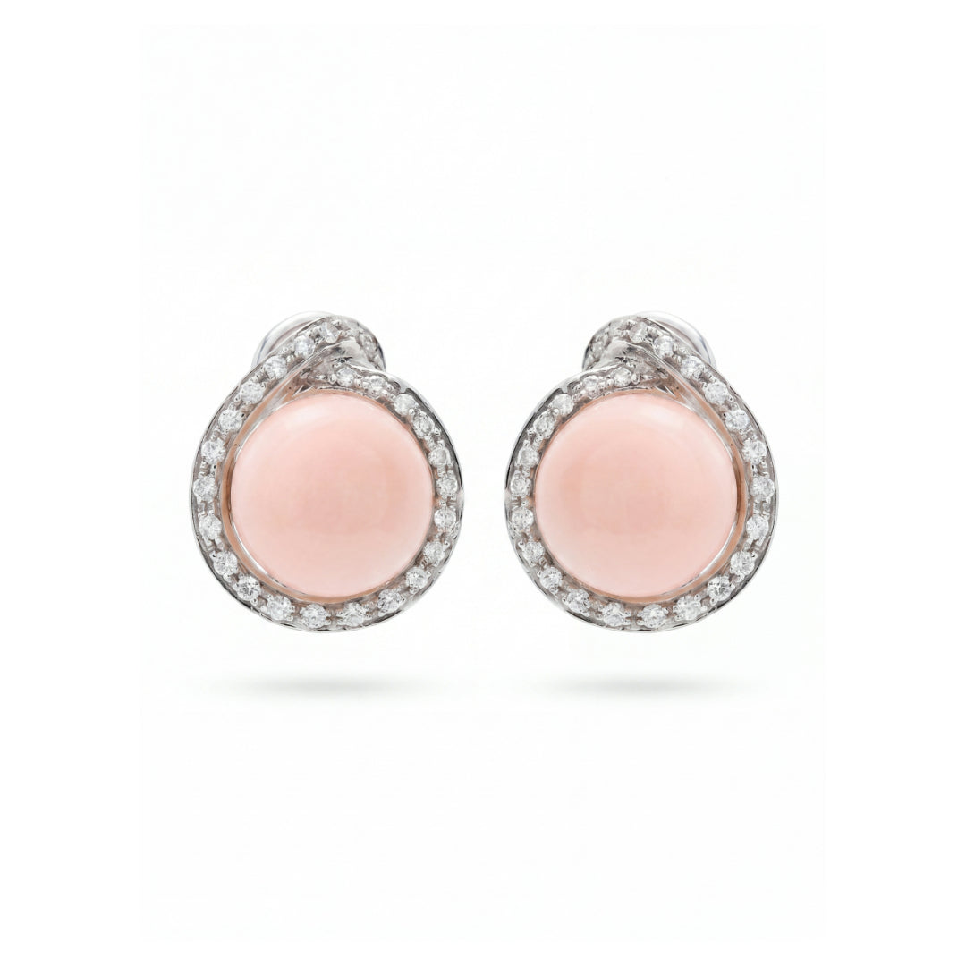 · Orecchini in Oro Bianco con Corallo Rosa e Diamanti ·
