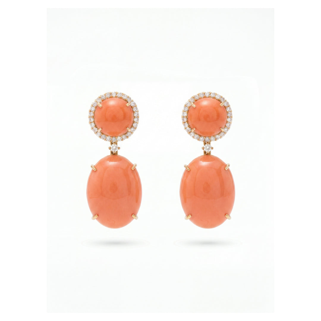 · Orecchini in Oro con Corallo Rosa e Diamanti ·