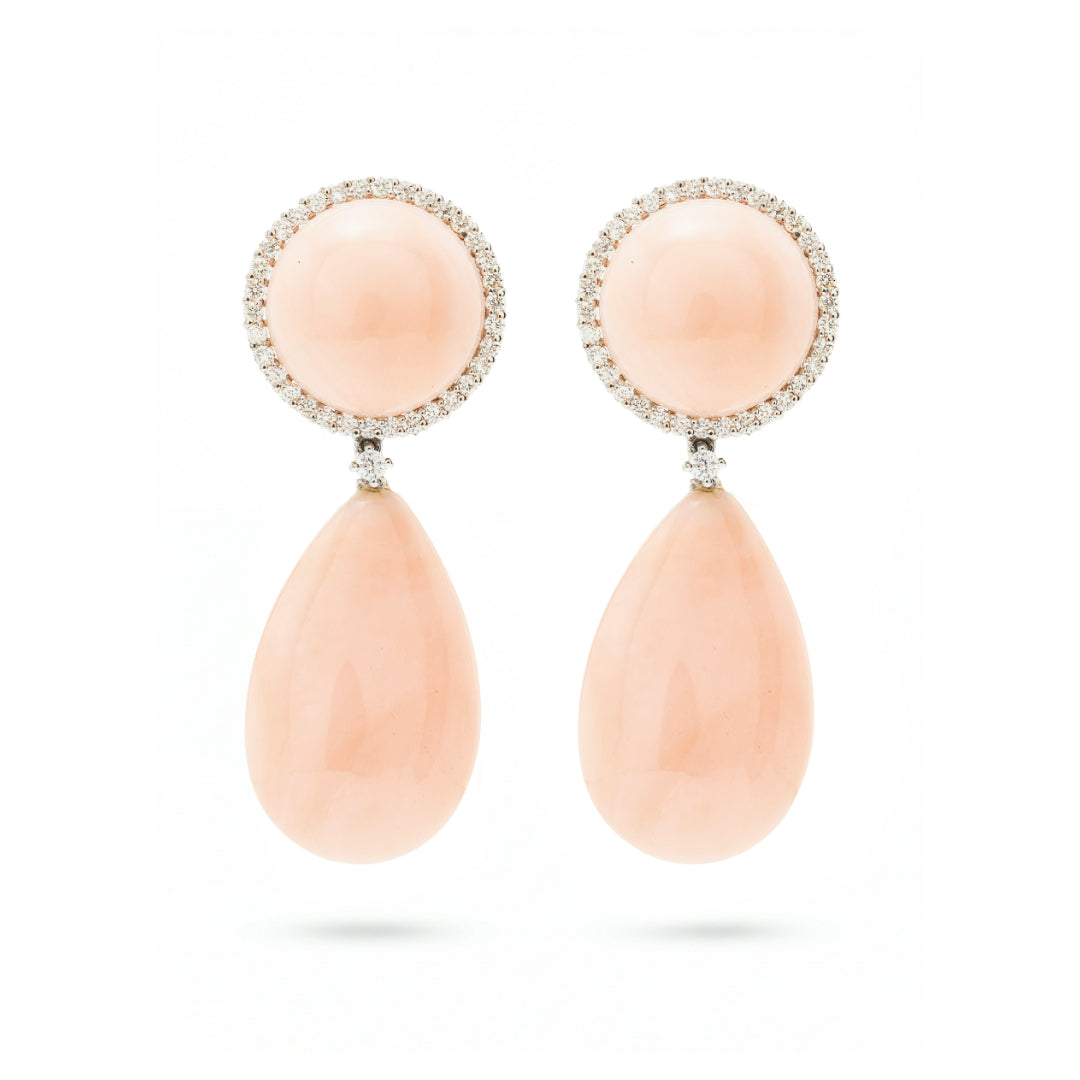 · Orecchini in Oro Bianco con Corallo Rosa e Diamanti ·