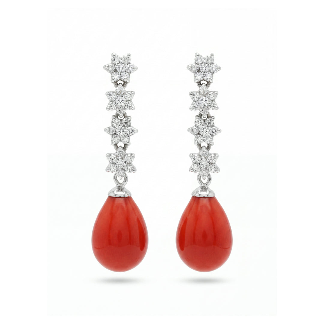 · Orecchini in Oro con Corallo Rosso e Diamanti ·