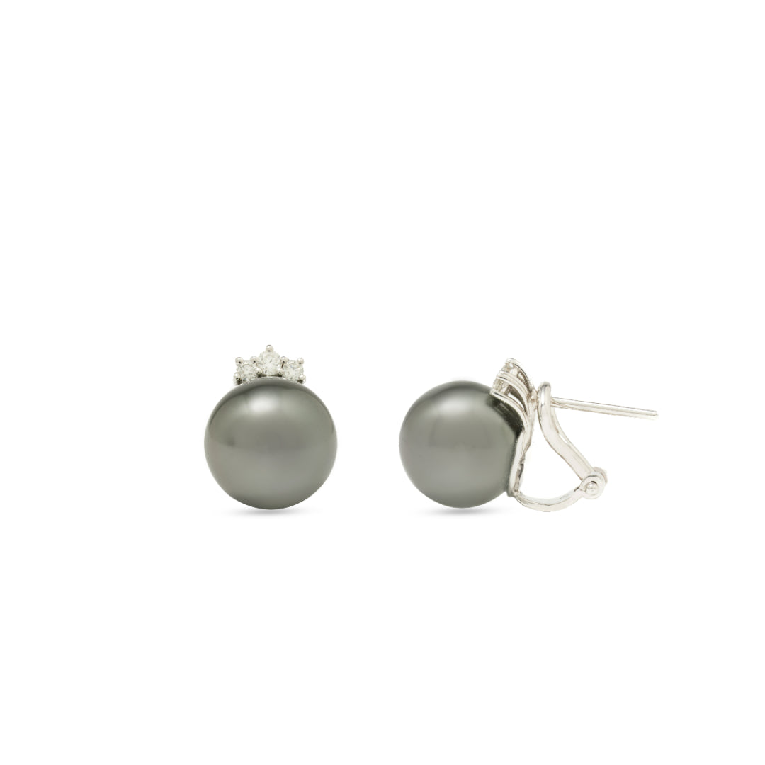 · Orecchini in Oro Bianco con Perle Tahiti e Diamanti ·