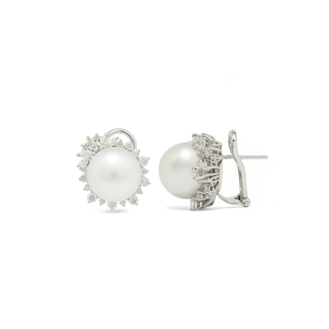 · Orecchini in Oro Bianco con Perle Australiane e Diamanti ·