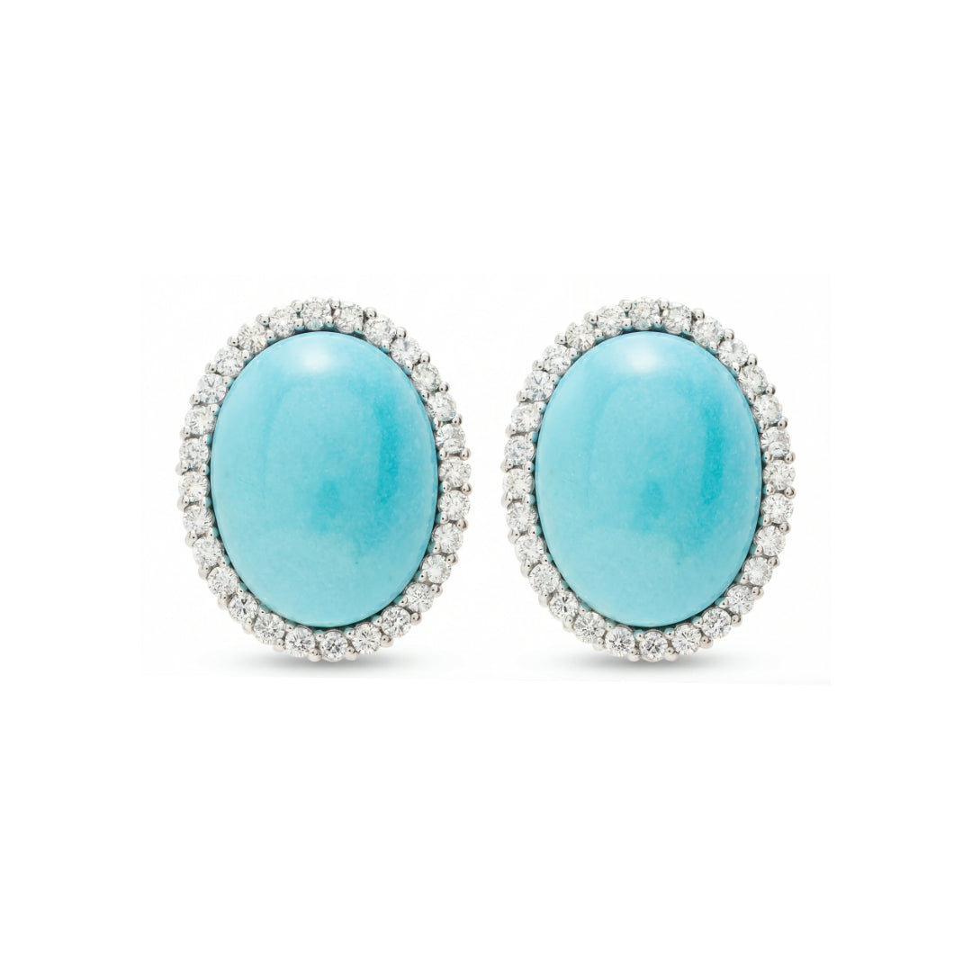 · Orecchini in Oro con Cabochon di Turchese e Diamanti ·