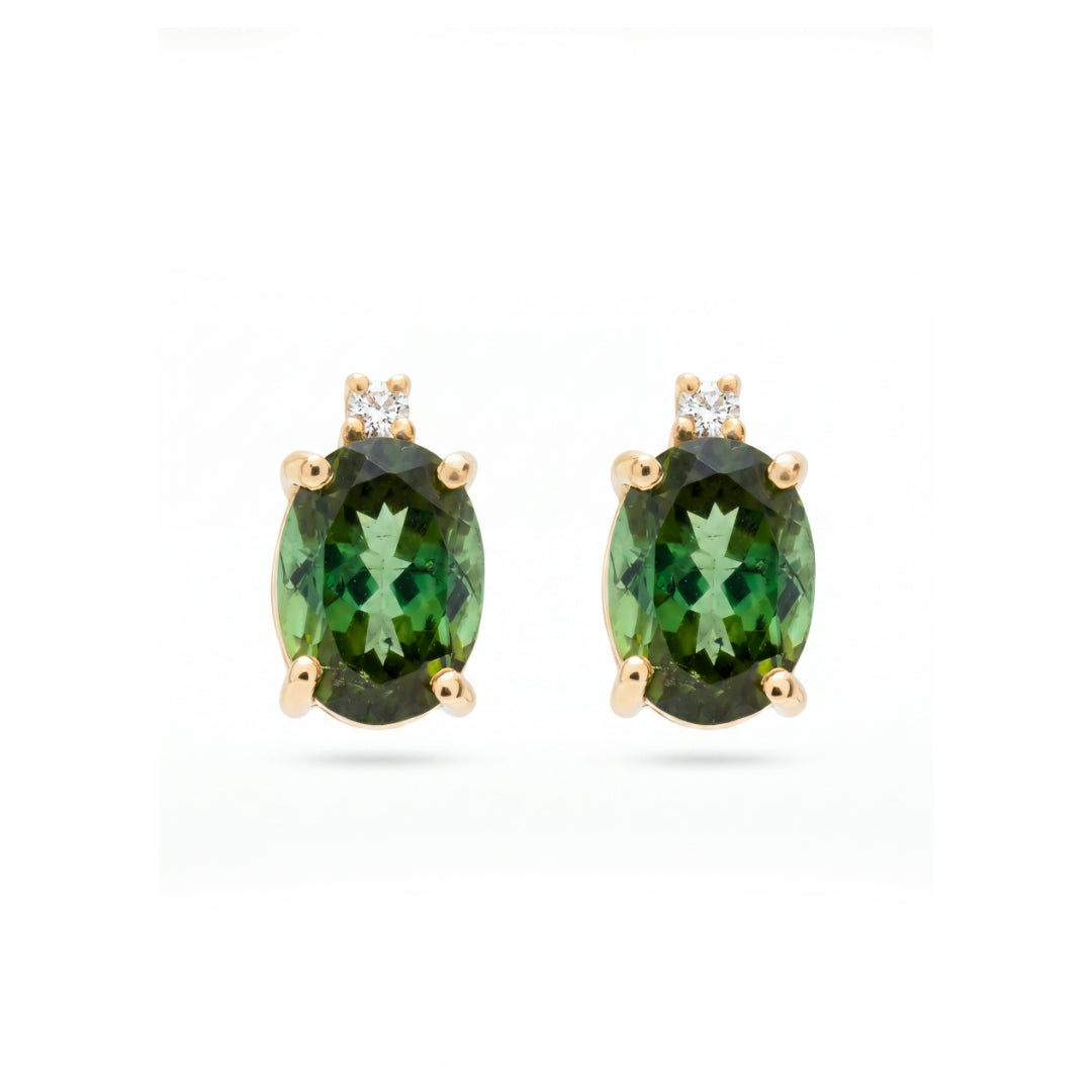 · Orecchini in Oro con Tormalina Verde e Diamanti ·